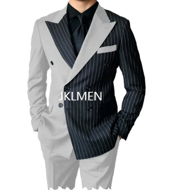 Riolio Men's Suits Blazer Autumn Striped Men Blazer Fashion Double  Jacket Coats 2pcs Casual Business Tuxedo Costume